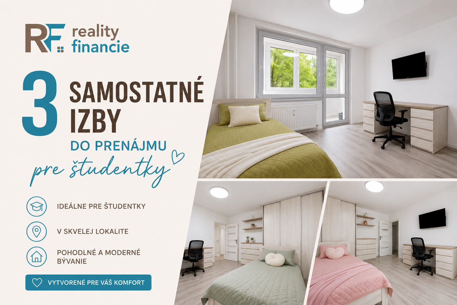 Prenájom samostatných izieb pre študentky